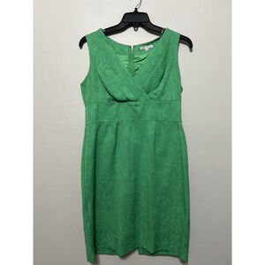 Dress Kelly Green V-neck Empire Shift Sleeveless Texture Floral Sandra Darren 12